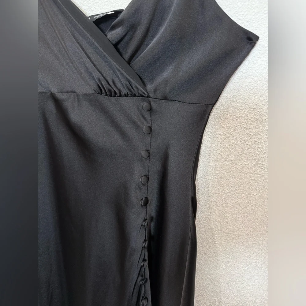 ZARA Black Satin Wrap Midi Dress XS | Side Button Slip Dress Elegant Minimalist - Picture 5 of 8